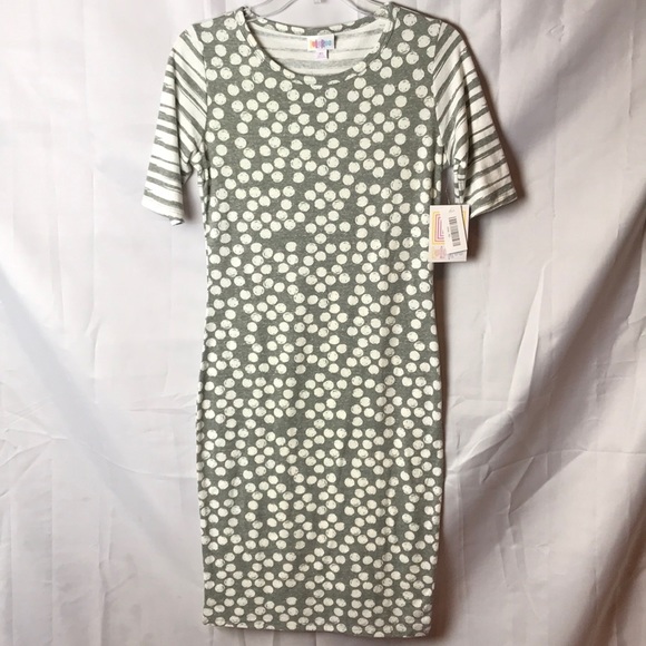 Lularoe Julia dress gray white dots striped XS NWT - Picture 2 of 5